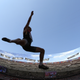 Michael Schrader of Germany competes in the long jump.